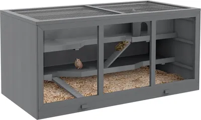 Immagine prodotto di Gabbia per criceti nani Gabbia per roditori Gabbia in legno per piccoli animali Gabbia per topi con scaletta Gabbia per piccoli animali Villa per roditori a tre piani Grigio 115 x 57 x 55 cm