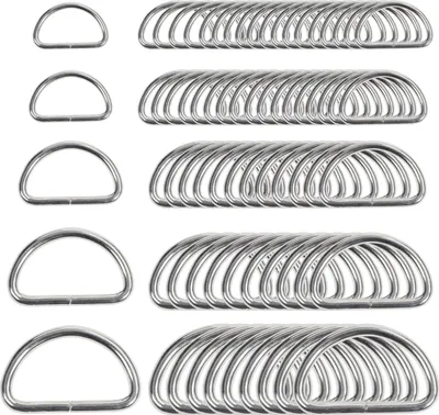 Produktbild von Belle Vous 120 Stk D Ringe Silber Metall Ring – Verschiedene D Ringe Vernickelt Halbringe - Nicht Geschweißt Paracord Verschluss Ring für Hundeleine,