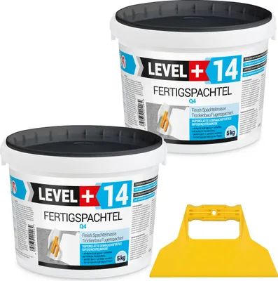 Produktbild von Fertigspachtel Spachtelmasse 5+5kg Glättspachtel Fugenspachtel Trockenbau Rein Weiß + Spachtel ohne Zahnung Set RM14