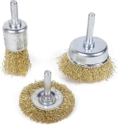 Produktbild von Drahtbürste 3 tlg Messing Rund Scheiben Bohrmaschine Aufsatz Bit Rundschaft Bürste Set