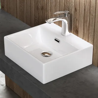 Image de doporro Lavabo à Poser Blanc Vasque Suspendu en Céramique Lave Mains Rectangulaire de Qualité pour Salle de Bain 41x36x13cm Brüssel206