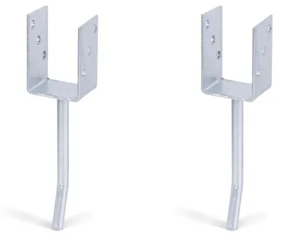 Immagine prodotto di Supporti per montanti a U Alberts (2 pezzi) con ancoraggi in acciaio tondo per calcestruzzo, 71x104 mm, ancoraggio da 200 mm, zincati a caldo, da incassare nel calcestruzzo