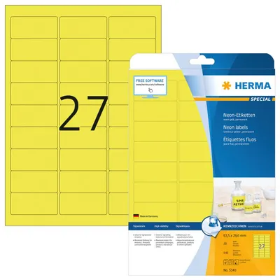 Produktbild von Etiketten A4 neon-gelb 63,5x29,6 mm Papier matt 540 St.