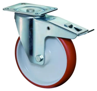 Image de BS Roulettes Roulette pivotante A30 avec blocage total diamètre 100mm capacité de charge 125kg roue PUR plaque 104x80mm - L420.B31.100