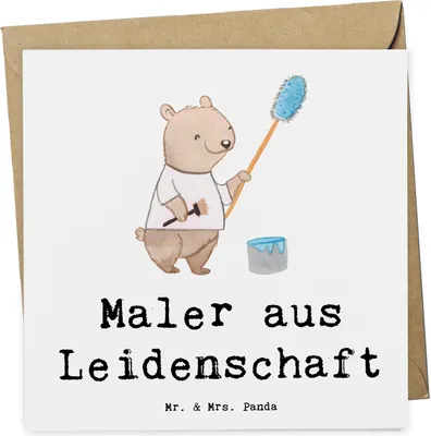 Produktbild von Mr. & Mrs. Panda doppelkarte Maler Leidenschaft - Weiß - Geschenk, Malerbetrieb, anlasskarte, Lustig, Witzig, Glückwunschkarte, Malermeister, Spruch, Grußkarte, faltkarte