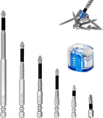 Produktbild von Schraubendreher Bit Set 6 Stück, 25 bis 150 mm, Kohlenstoffstahl, mit Magnetisierer, für Schraubarbeiten