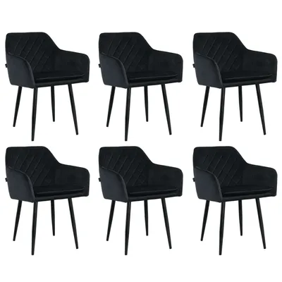 Produktbild von Lina® Noble Esszimmerstühle, 6er Set, Samt, Schwarz - Küchenstuhl, Wohnzimmerstuhl, Design Stuhl mit Armlehnen - Samt Stühle Esszimmer mit schwarzen Metallbeinen