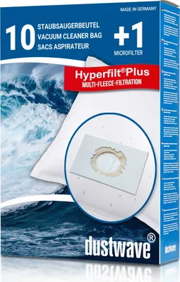 The image shows the packaging of vacuum cleaner bags and microfilters.