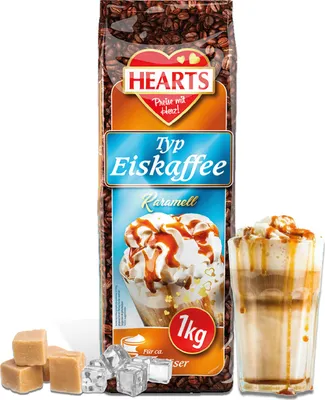 Produktbild von HEARTS Eiskaffee Karamell 1kg Instantgetränk Pulver für Sommer