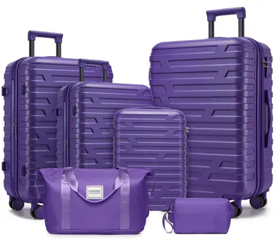 Produktbild von Kofferset 6-teilig Hartschale erweiterbar mit Trolleys Reisetaschen Spinner-Rollen Traubenviolett