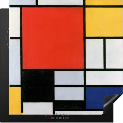 Produktbild von KitchenYeah© Herdabdeckplatte Kunst - Mondrian - Alte Meister - Komposition 2 , 78x78cm, Küche Deko, Glaskeramikkochfeld Herdabdeckung, Abdeckplatte fùr Kochfeld