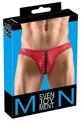 Zdjęcie produktu dla Svenjoyment Slipy męskie czerwone S z czarnym sznurowaniem, połysk