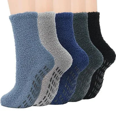 Produktbild von 5 Paar Kuschelsocken Herren Warme Stoppersocken mit Noppen Flauschige Haussocken Winter Dicke Antirutschsocken Plüschsocken