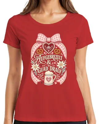 Productafbeelding van outfit: Dirndl-jurk, lederen broek, dames T-shirt, rood, maat M