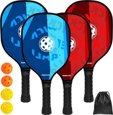 Obrázok produktu pre Sada 4 rakiet na pickleball s loptičkami a taškami – drevené rakety na pickleball pre začiatočníkov