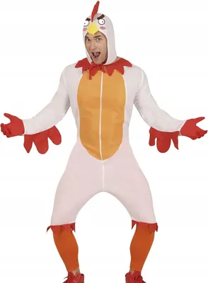 Imagen del producto de Traje de carnaval "Tierkarneval", modelo "Spaßvogel", mono con capucha, disfraz de carnaval, atuendo para fiestas, disfraz de animal para adultos, mono, conjunto uni, colores: amarillo, rojo y blanco. Talla: 52 - 54 (L). Color: blanco