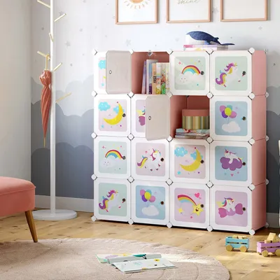 Produktbild von Rosa 16 Fach Lagerregal Organizer aus Kunststoff und Metall