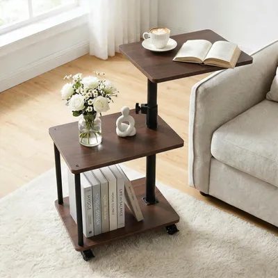 Image de Table d'appoint mobile sur roulettes - Table réglable à 3 niveaux, idéale pour le salon et la chambre
