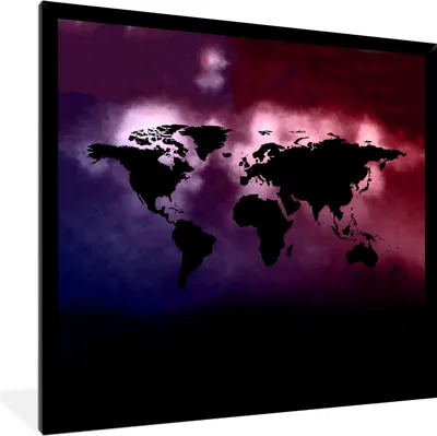 Produktbild von MuchoWow® MuchoWow® Gerahmtes Poster Weltkarte - Aquarell - Rosa 40x40 cm - Poster mit zchwarzem Bilderrahmen - Mit Rahmen - Wanddekoration Schlafzimmer