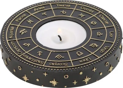 Produktbild von Something Different - Teelichthalter, Astrologie Rad SD6030 (Einheitsgröße) (Schwarz/Gold)