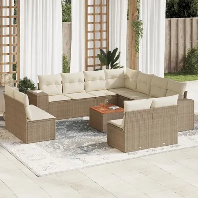 Produktbild von 12-tlg. Garten-Sofagarnitur mit Kissen Beige Poly Rattan 3257836