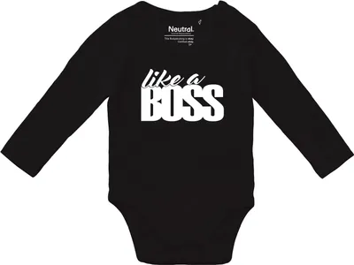 Produktbild von Huuraa Baby Body like a Boss Spruch 68 Black  Baumwolle Fairtrade Langarmbody Geschenkidee