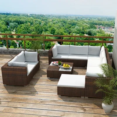 Produktbild von vidaXL 10-tlg. Garten-Lounge-Set mit Auflagen Poly Rattan Braun