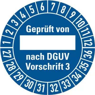 Produktbild von Dreifke® Prüfplakette,  von _____ nach DGUV Vorschrift 3, blau/weiß, Ø...