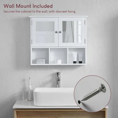 Image de Armoire de salle de bain avec miroir, dimensions 50 x 60 x 14 cm, blanche, à fixer au mur, pour salle de bain