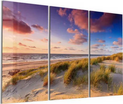Produktbild von DEQORI Glasbild Echtglas 3x50x100 cm 'Abendroter Dünenstrand' Wandbilder XXL groß