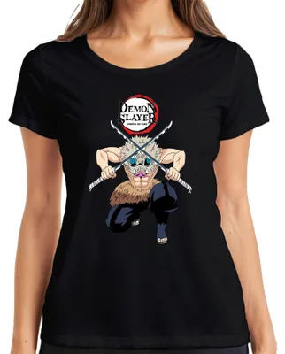 Produktbild von Demon Slayer Inosuke Kimetsu no Yaiba Ebermaske Anime Geschenk Damen T-Shirt, Schwarz, L