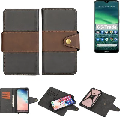 Produktbild von K-S-Trade Handyhülle Schutzhülle Hülle Bookstyle Wallet-Case kompatibel mit Nokia 2.3 Bumper Rundumschutz schwarz-braun 1x