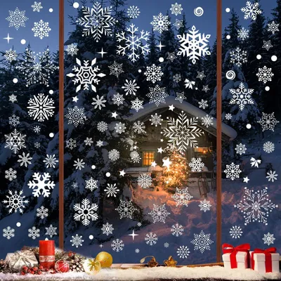 Immagine prodotto di Adesivi per finestre a tema natalizio, PVC bianco, 254 pezzi, set da 8