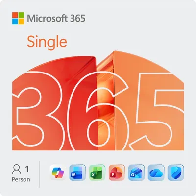 Produktbild von Microsoft Office 365 Single, Office-Paket, 1 Lizenz(en), 1 Jahr(e), Mehrsprachig, Windows 10 Education, Windows 10 Education x64, Windows 10 Enterprise, Windows 10 Enterprise x64,..., Mac OS X 10.10 Yosemite, Mac OS X 10.6 Snow Leopard, Mac OS X 10.7 Lion, Mac OS X 10.8 Mountain...