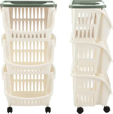 Image de Chariot avec des roues et un plateau - Blanc/Vert - L 39,5 x l 30 x H 77 cm