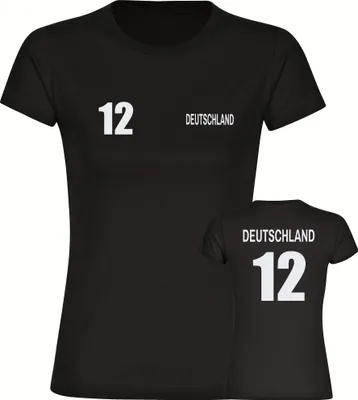 Produktbild von multifanshop Damen T-Shirt - Deutschland - Trikot Nummer 12, schwarz, Größe L