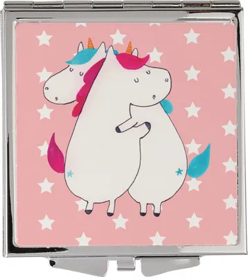 Produktbild von Mr. & Mrs. Panda Handspiegel Einhörner Umarmen - Rot Pastell - Geschenk, Schminkspiegel, Kosmetikspiegel, Spiegel Für Unterwegs, Unicorn, Taschenspiegel, BFF, Einhorn