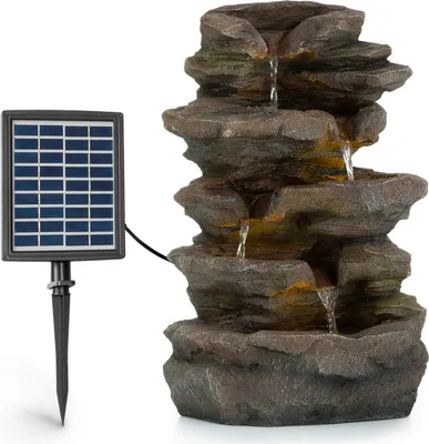 Produktbild von Blumfeldt Stonehenge Solarbrunnen, inkl. Solarpanel, Lithium-Ionen-Akku (ca. 5h Laufzeit), LED-Beleuchtung, Polyresin| frostbeständig, für drinnen und draußen, Steinoptik