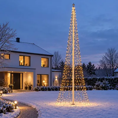 Produktbild von HAGO24 LED-Fahnenmastbeleuchtung Warmweiß Kunststoff Fahnenmast-Lichterkette Flaggenmastbeleuchtung Weihnachtsbeleuchtung 1440 LEDs 800 cm Höhe IP44 Außenbereich