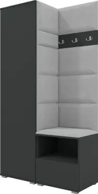 Produktbild von Garderoben-Set Nela I, Polstergarderobe mit Schuhschrank, Dielenmöbel-Set (Farbe: Graphit + Trinity 32 (Hellgrau))