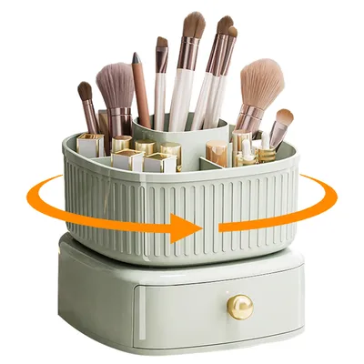 Produktbild von Kosmetik-Make-up-Organizer, 360° drehbarer Pinsel-Organizer mit Schublade, Kosmetikregal, Frisiertisch-Organizer, Kosmetik-Organizer für Raumdekoration, Frisiertisch, Schlafzimmer