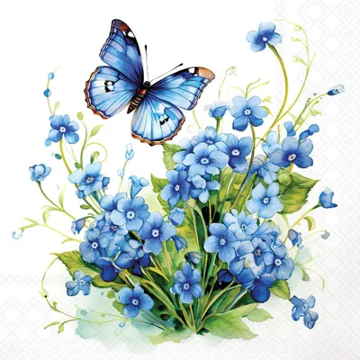 Produktbild von Servietten Lunch 33x33cm 3-lagig 20 Stück Vergißmeinnicht und Schmetterling Ambiente-Servietten