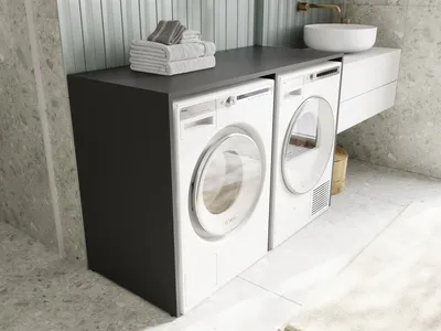 Obrázek produktu pro Skříňka pod pračku DORA, šířka 130 cm, bílá, matná. Horní skříňka pro pračku nebo sušičku. Skříňka do koupelny, barva antracit