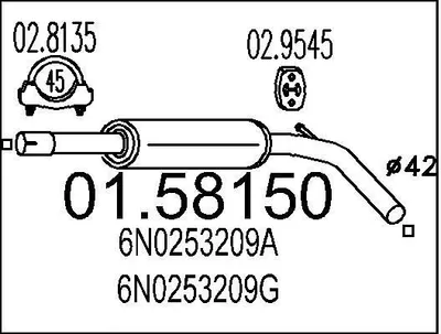 Produktbild von MTS 01.58150 Mittelschalldämpfer Schalldämpfer für VW POLO (6N2) Polo Schrägheck (6N1)