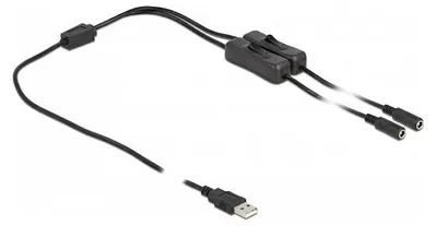 Productafbeelding van DELOCK Kabel, USB Type-A stekker naar 2 x DC 5,5 x 2,1 mm connector met schakelaar, 1 meter, USB A