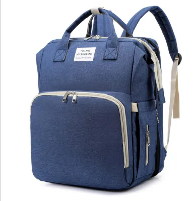 Produktbild von Babywindeltasche, große Kapazität, tragbar, multifunktional, atmungsaktiv, faltbar, Rucksack, Dunkelblau