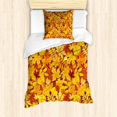 Produktbild von ABAKUHAUS Herbst Mantele, Shady Fall Oak Maple Leaf, Milbensicher Allergiker geeignet mit Kissenbezügen, 135 cm x 200 cm - 80 x 80 cm, Erde Yellow Marigold