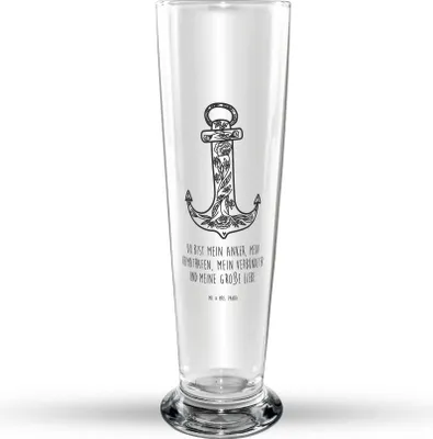 Produktbild von Mr. & Mrs. Panda Weißbierglas Anker Blau - Transparent - Geschenk, Bier Glas, Weizen, Bierglas, Lustige Sprüche, Weizenbier, Mr Mrs Weizenglas