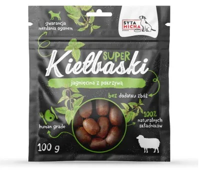 Obrázek produktu pro Klobásky s jehněčím masem a kopřivou - hypoalergenní pamlsky pro psy