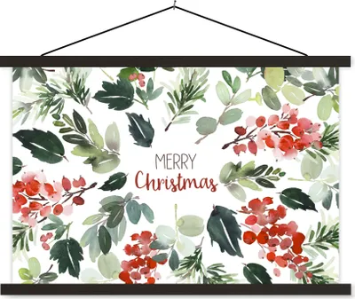 Produktbild von MuchoWow® Textilposter Weihnachten - Zitat - Aquarell 90x60 cm mit schwarzem Rahmen - Aufhängungssatz
